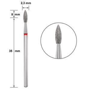 Punta de diamante, “Flama”, banda roja, con punta diametro 2.3 mm/ superficie de trabajo 8 mm